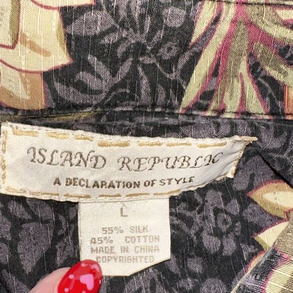 Island Republic Men's Black Floral Silk Blend Hawaiian Short Sleeve Shirt L 0598 - Picture 6 of 7